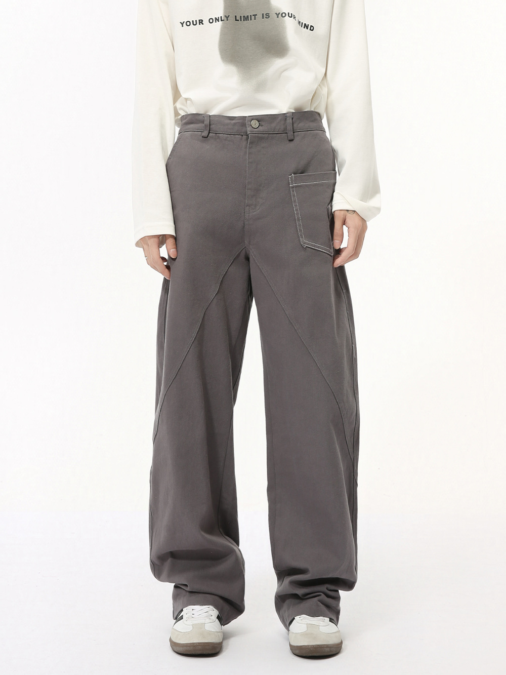 MTLCLOTHES Hombres| Otoño nuevo estilo francés de alta calidad de deconstrucción empalme de hombro de color sólido conjunto de moda vaqueros