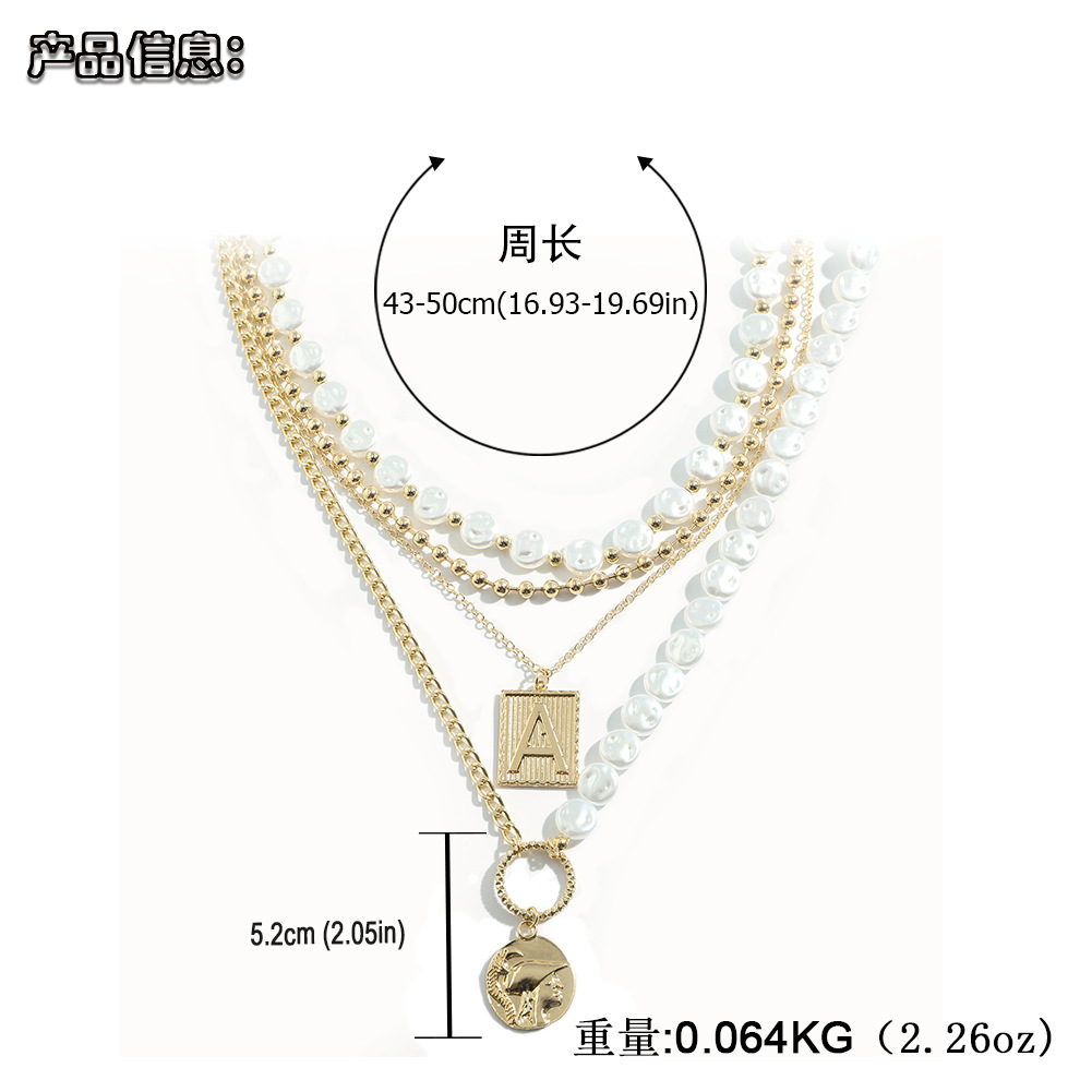 Retro Mix Square Brand Pendant Pearl Necklace display picture 19