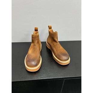 Handmade Men's Shoes Chelsea Boots Men's Short Boots New Vintage British Style Smoke Boots Thick Bottom Cowhide Rhubarb Boots