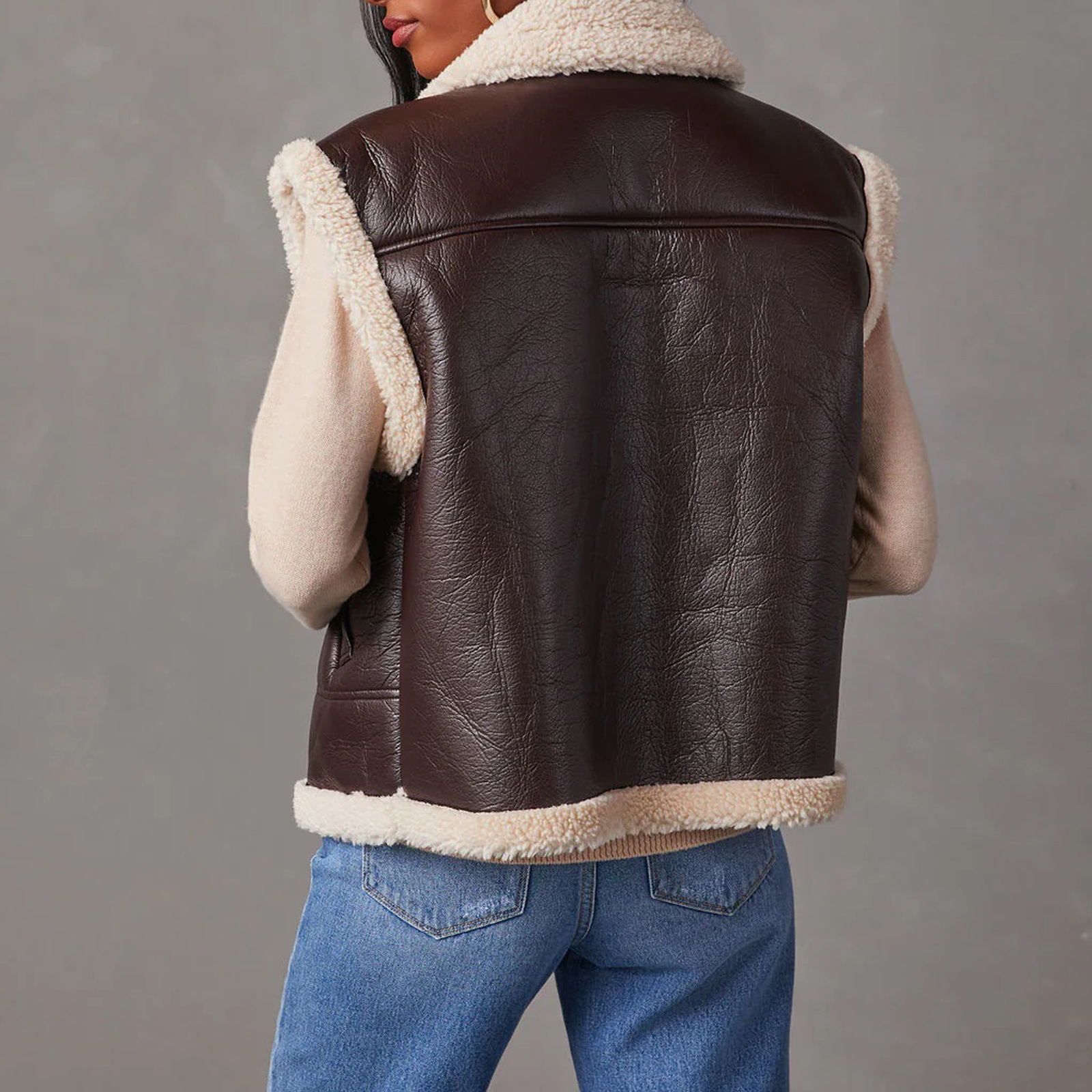 Women's retro vest coat lamb wool stitching coat autumn and winter_voghion.com