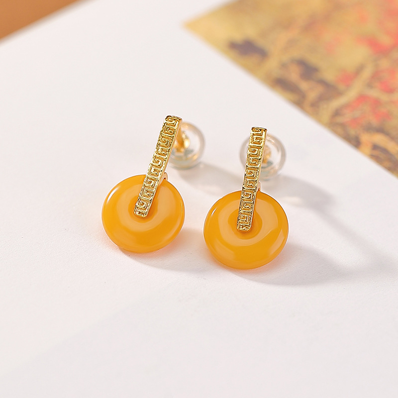 Bông tai bạc S925 mạ vàng họa tiết sáp ong phong cách Trung Hoa — một cặp