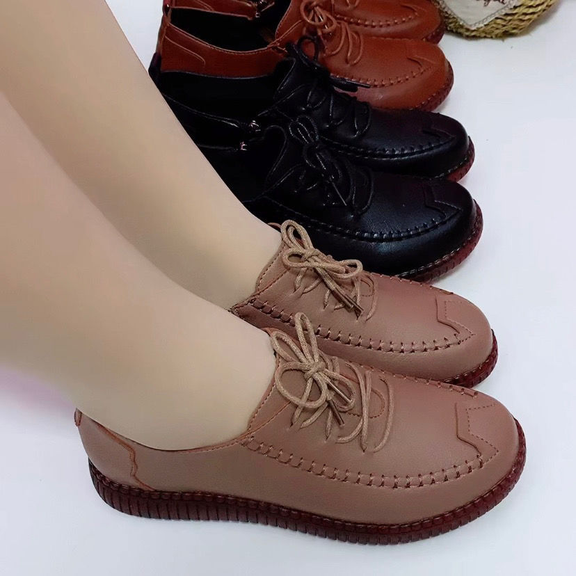 2021 Autumn new pattern Middle and old age Mom shoes leather shoes Casual shoes Flat shoes Dichotomanthes bottom Single shoes zipper Single shoes