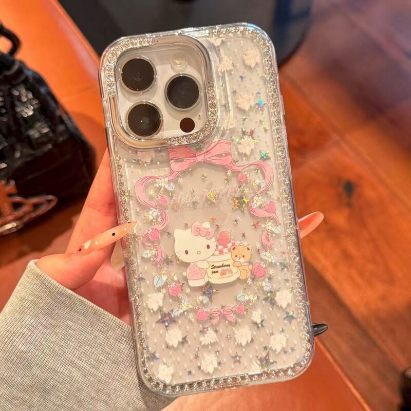 インスタ映えするキラキラ可愛いKT風iPhone17promax用高級感スマホケース iPhone16 ネットで話題の大きな穴付き|undefined