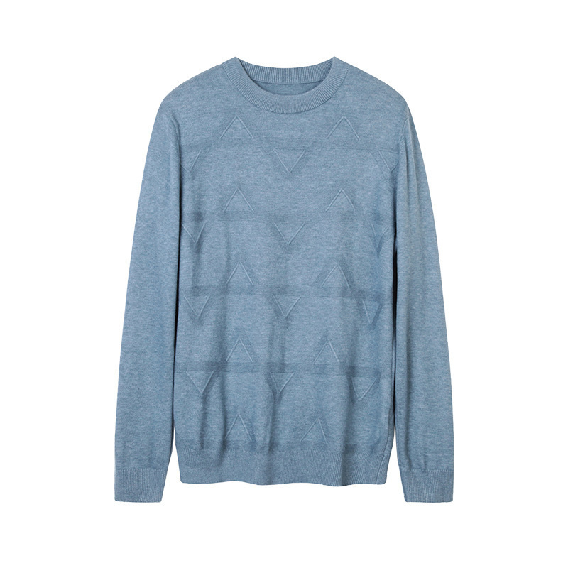 Brand cut label winter new men's round neck solid color jacquard warm casual bottoming long sleeve sweater Z3C001