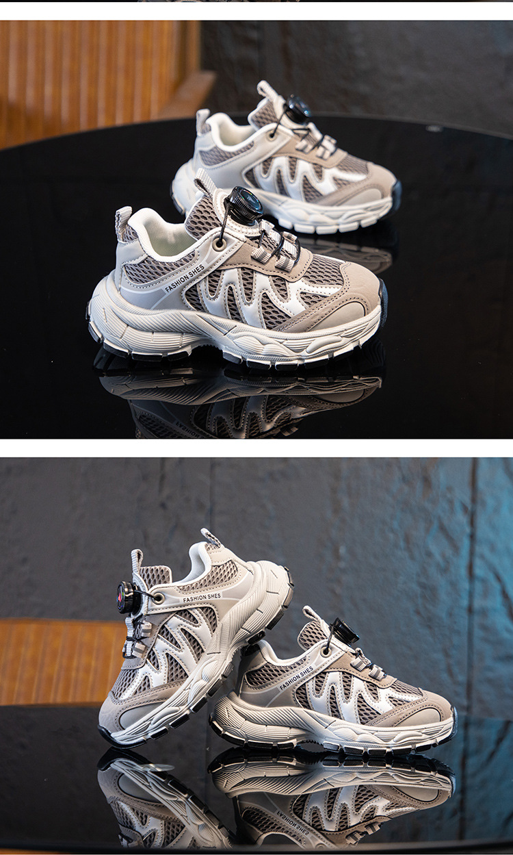 Breathable Mesh Sneakers With Knob For Kids Lightweight Trainers_voghion.com
