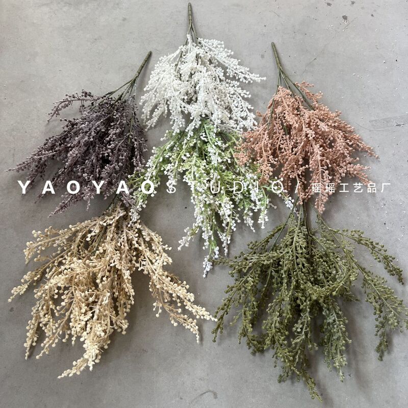 5-Branch Grape Fruit, Millet Grass Forest Green Plant, Retro Style Bouquet Material, Plastic Flower, Artificial Flower, Home Decoration