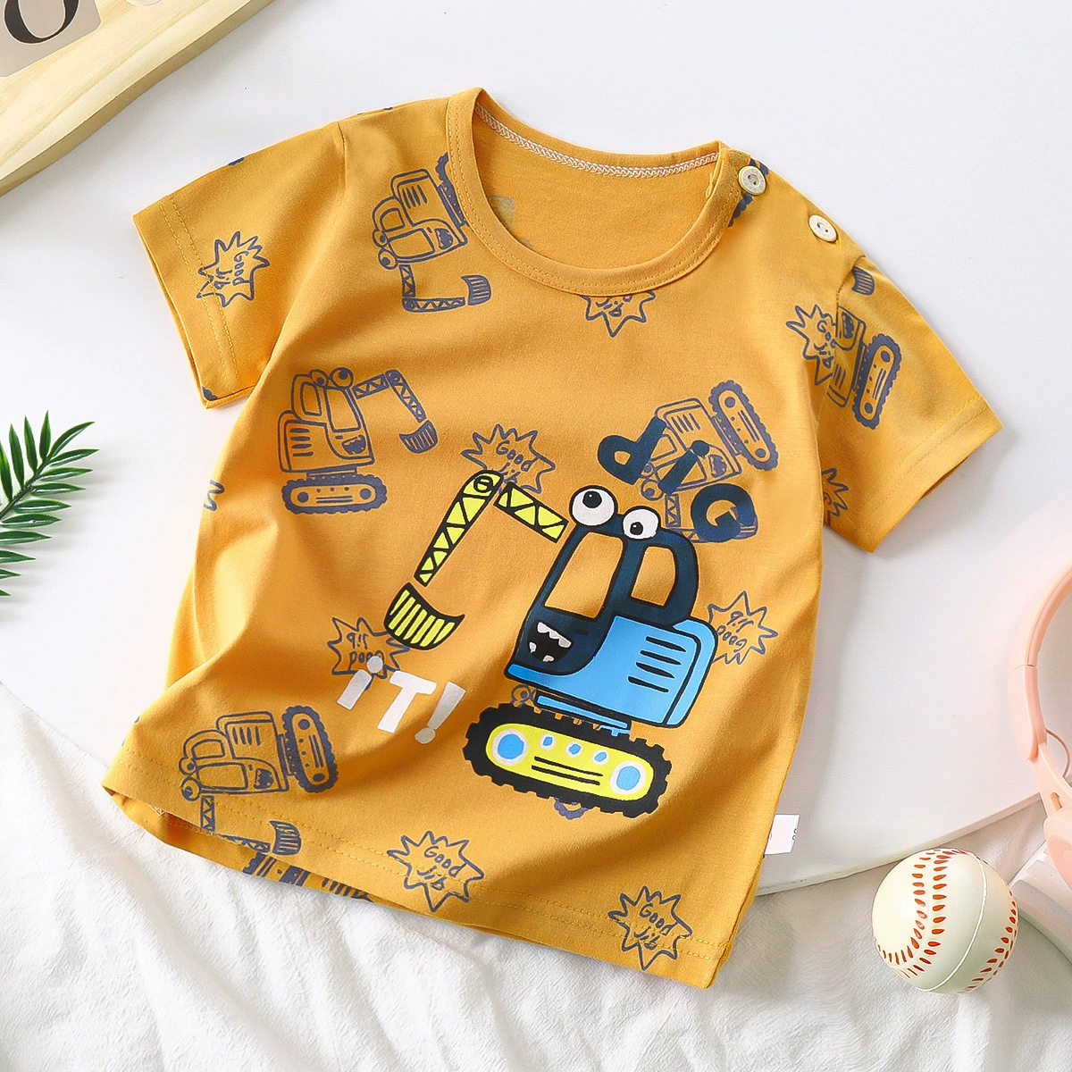 Children's Cotton Summer T-Shirt for Boys, Korean Style, Short Sleeve, Cute Cartoon Prints