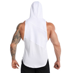 Cross-border large size sports vest men's summer hooded fitness quick-drying vest sweaty running outer basketball vest