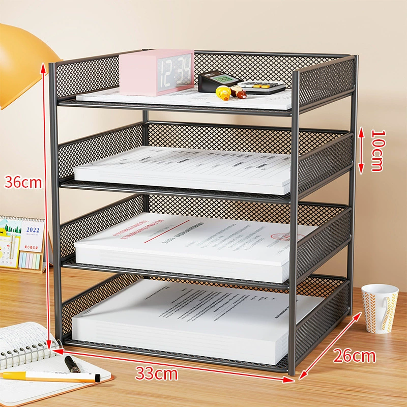 Metal document organizer — reinforced mesh storage box, 2–5 tiers, vertical or horizontal layout