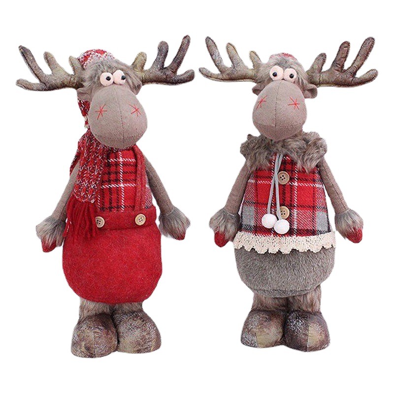 Nuevo producto transfronterizo, suministros de decoración navideña, tela roja, muñeco de alce telescópico de pie, adornos de regalo
