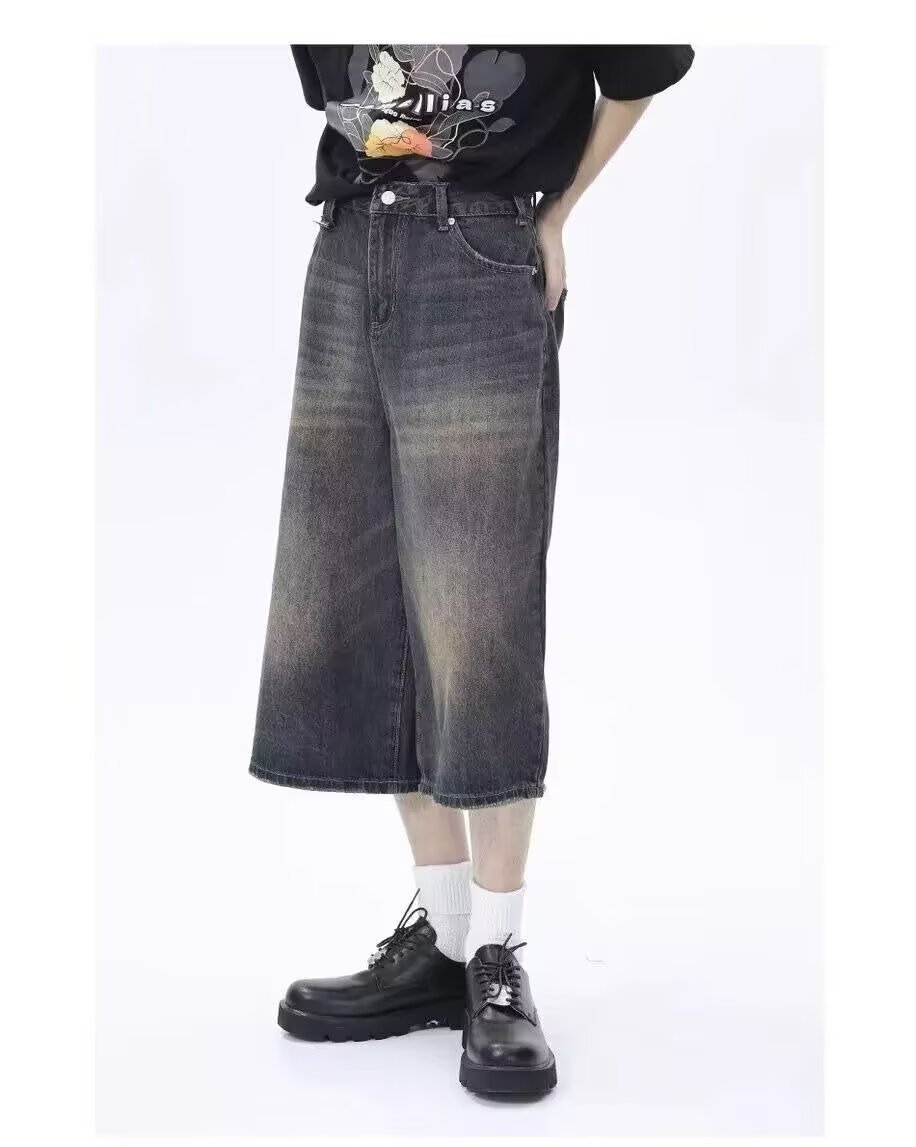 Pantaloncini in denim uomo vintage washed taglio largo diritto_voghion.com