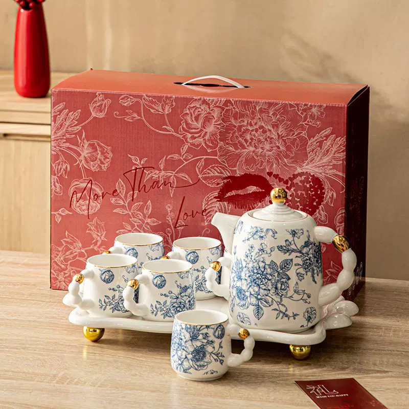 1壶6杯高级感新中式花卉繁花系列陶瓷水壶水杯水具礼品礼盒套装