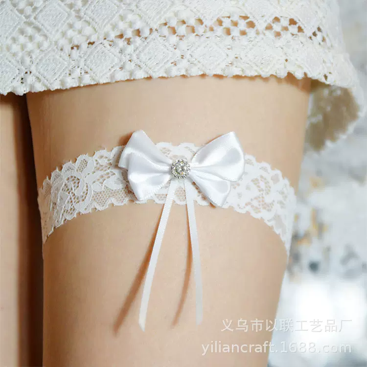 欧美新娘蕾丝蝴蝶结水钻弹力可松紧大腿吊袜带腿环婚庆用品
