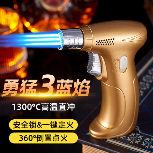 Handheld welding gun three-fire flame gun igniter windproof lighter point moxibustion cigar barbecue baking manufacturer wholesale
