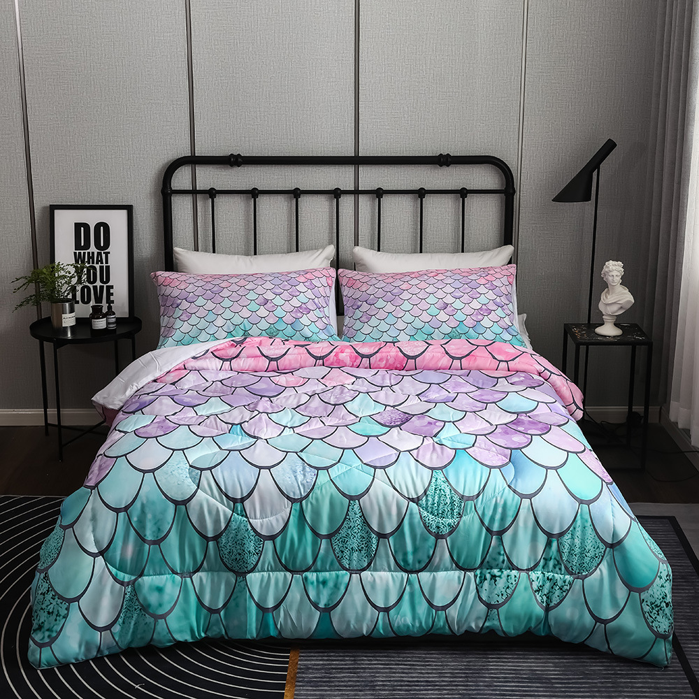 跨境亚马逊速卖通ebay被子三件套空调被春秋被芯数码印花床品套件