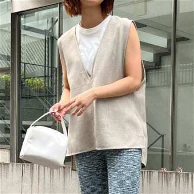 Ins Japanese Style Summer Women's Clothing Imitation Linen Side Slit V Neck Sleeveless Pure Color Versatile Vest Vest Color