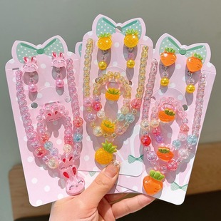 Girls' necklace children's fruit pendant cartoon acrylic pendant beaded jewelry little girl princess jewelry suit