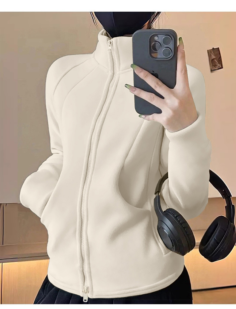 Double Pull-up Collar Yoga Jacket, Fleece Thickened Slim-fit Sports Top, Fitness Clothes For Women_desvips.com