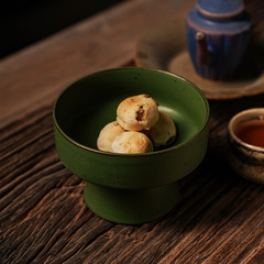 日式復古粗陶高腳盤攝影道具陶瓷禪意插花器皿創意茶點零食堅果碟