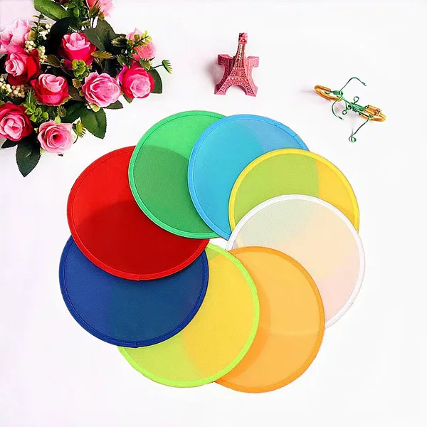 Frisbee Fan Polyester Cloth Round Fan Japanese Style European and American Advertising Folding Fan Available in Solid Colors and Colorful Printing