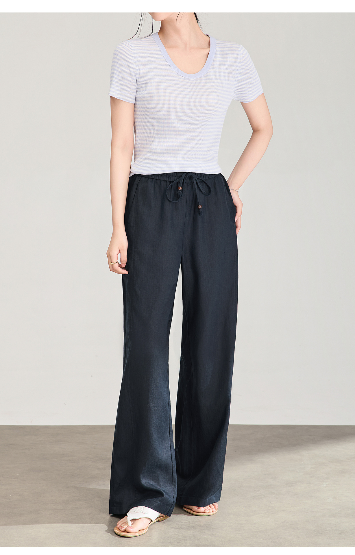Quần culottes nữ ống rộng chất liệu linen phối lụa, cạp chun rút dây, dáng suông mềm mại — màu xanh táo chi tiết 18