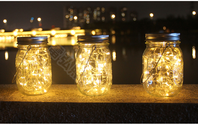 Lámpara solar para exterior/jardín, con efecto de grieta/botella/colgante/deseos, decoración creativa, lámpara de botella Mason navideña