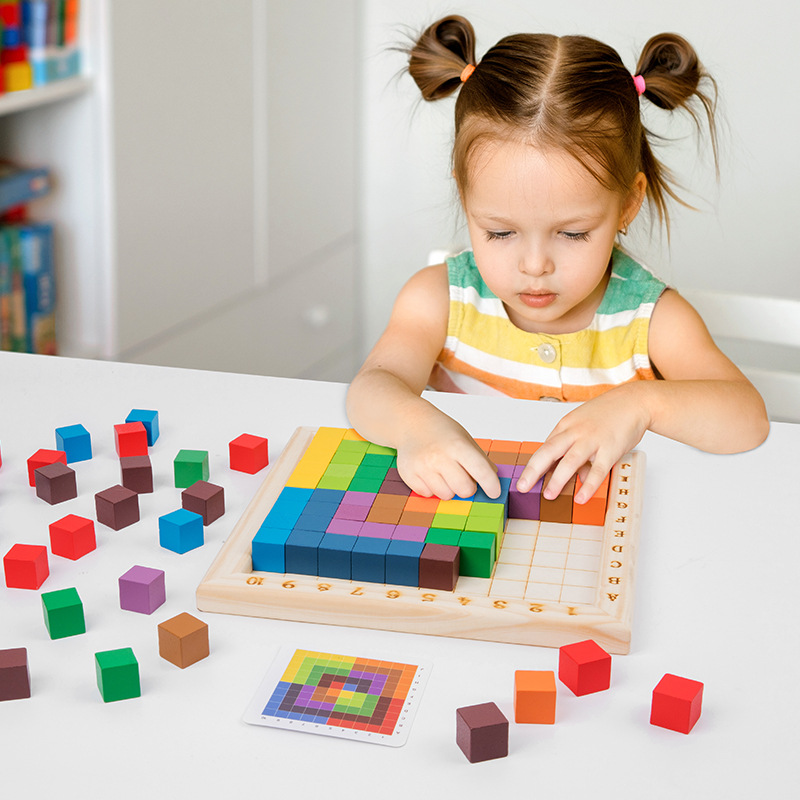 Niños de madera de color cubo de conteo de bloques de construcción de color cognitivo ordenar puzzles apilados juguetes de educación temprana para niños