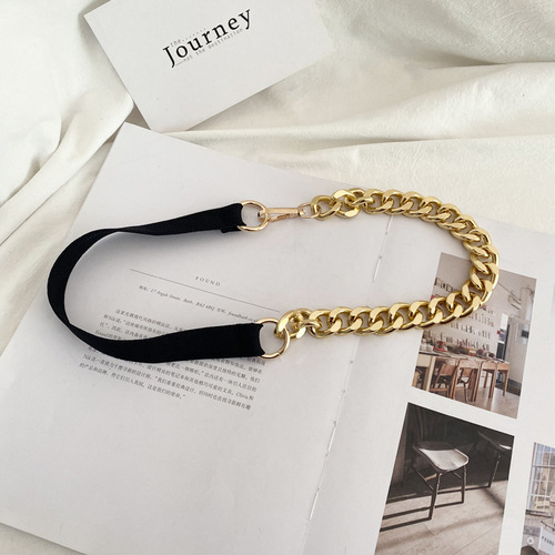 Lazy Person Ins Style Belt with Metal Chain Elastic Waist Belt for Women Decorative Fashion Dress Suit Coat Waist Chain