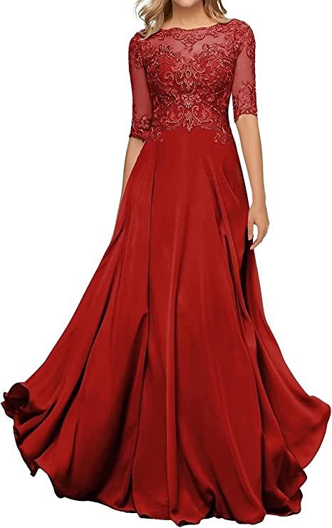 Nuevo Comercio exterior Amazon popular vestido de noche de encaje cuello redondo elegante adelgazamiento gasa largo piso-longitud vestido de banquete