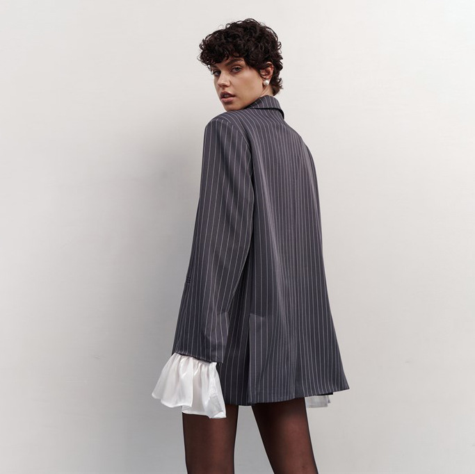 Lace ruffled patchwork striped suit