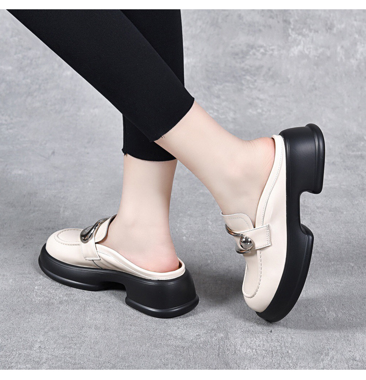 Dép sục bít mũi da thật mũi to đế dày phong cách loafer — Màu đen chi tiết 18