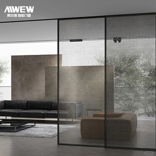 Cross-Border Export Perfect System Kitchen Sliding Door Extremely Narrow Three-Link Sliding Door Hanging Rail Balcony Door Glass Sliding Door