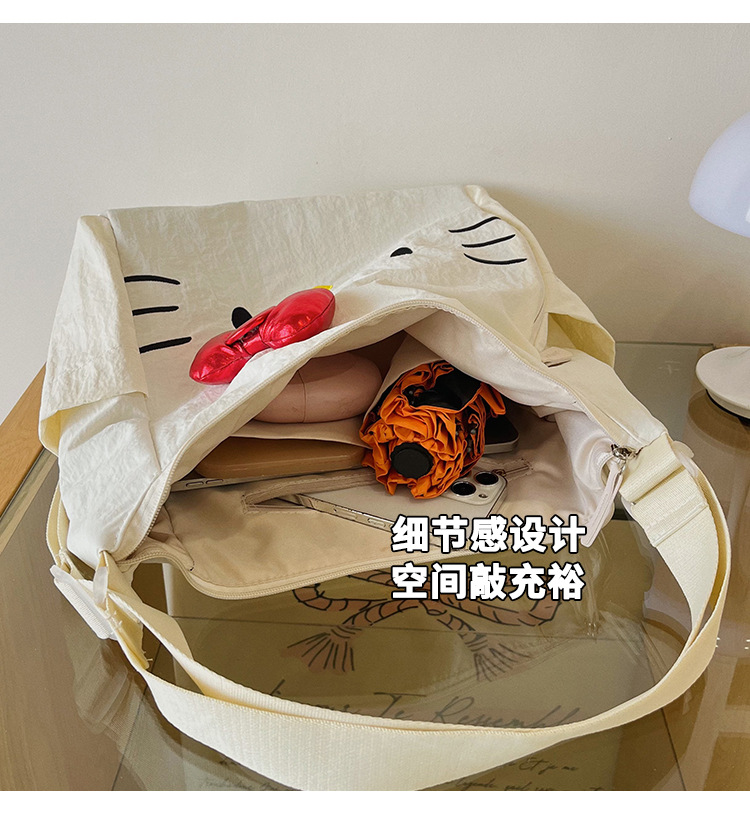 Cross-border Nylon Women's Bag 2026 New Style Large Capacity Cute Little Cat Single Shoulder Bag Bow Tote Bag Backpack