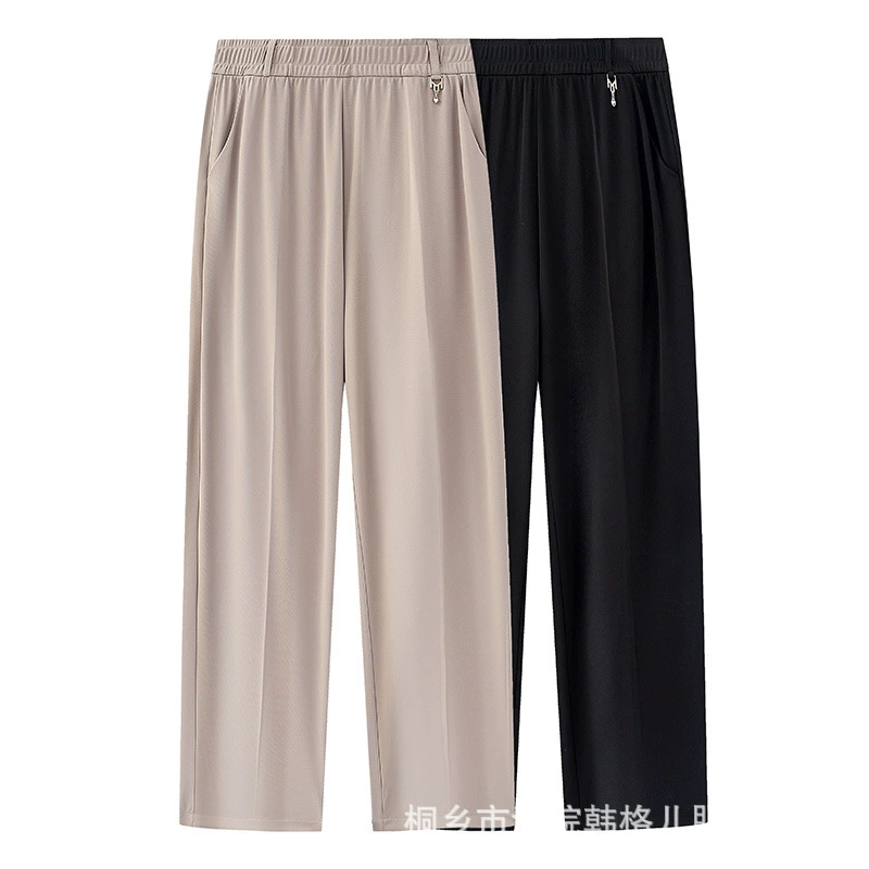 Мама Летние ледяные шелковые дышащие повседневные брюки 2025 новый средний и пожилой женский летний эластичные брюки