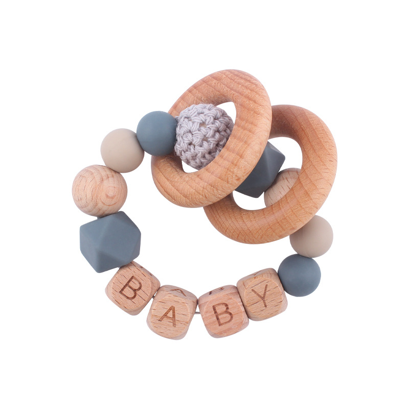 Nuevos suministros para bebés Beech carta DIY nombre calmante bebé cuentas de silicona Beech teether pulsera juguete