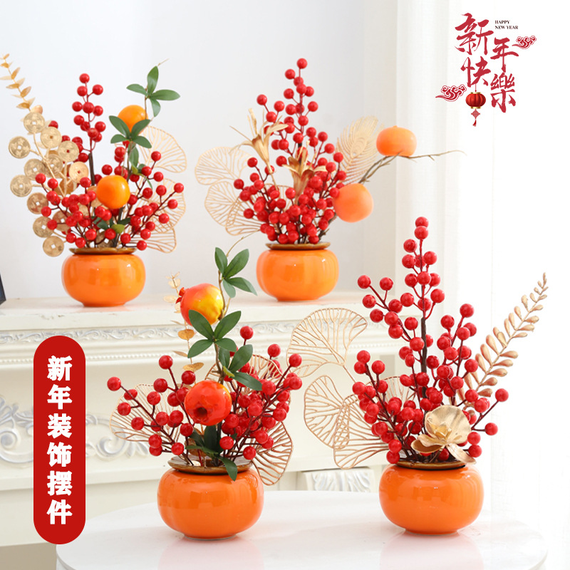 2024 decoración de Año Nuevo pequeño Fu cubo caqui Ruyi decoración de frutas rojas Año Nuevo Fortuna fruta dragón año primavera Festival decoración suministros