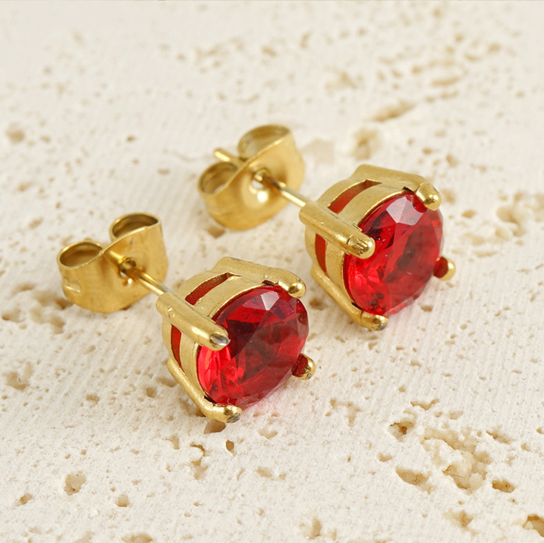 304 Stainless Steel Ear Needle Material 18K Gold Plated Plating Material Zircon Inlay Material Fashion Round Titanium Steel Plating Inlay Zircon Ear Studs 1 Pair