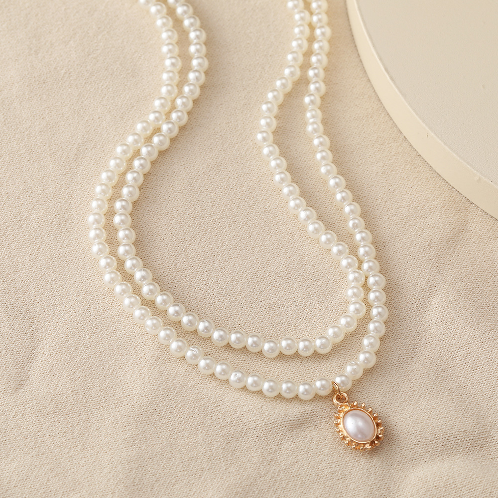 New Creative Cute Fashion Jewelry Necklace Pearl Double Pendant Necklace display picture 4