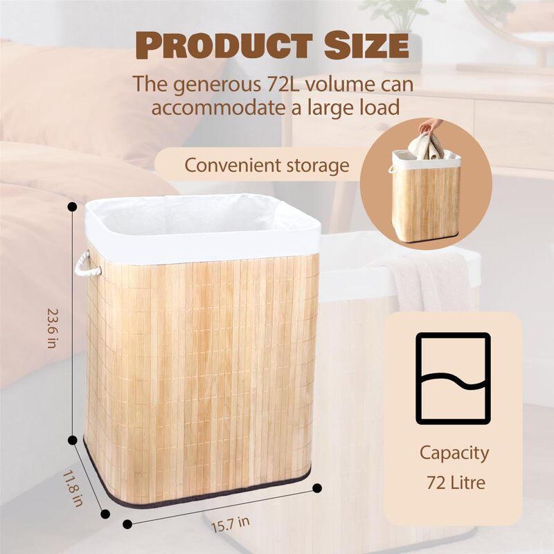 Bamboo Slim Trash Can with Lid, Slim Laundry Basket, Foldable Slim Rectangular Laundry Basket Bamboo Slim Trash Can with Lid, Slim Laundry Basket, Foldable Slim Rectangular Laundry Basket