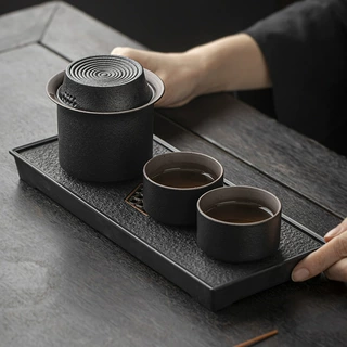 功夫茶具家用一壶二杯茶盘小型陶瓷茶壶茶杯酒店个人小套旅行简约