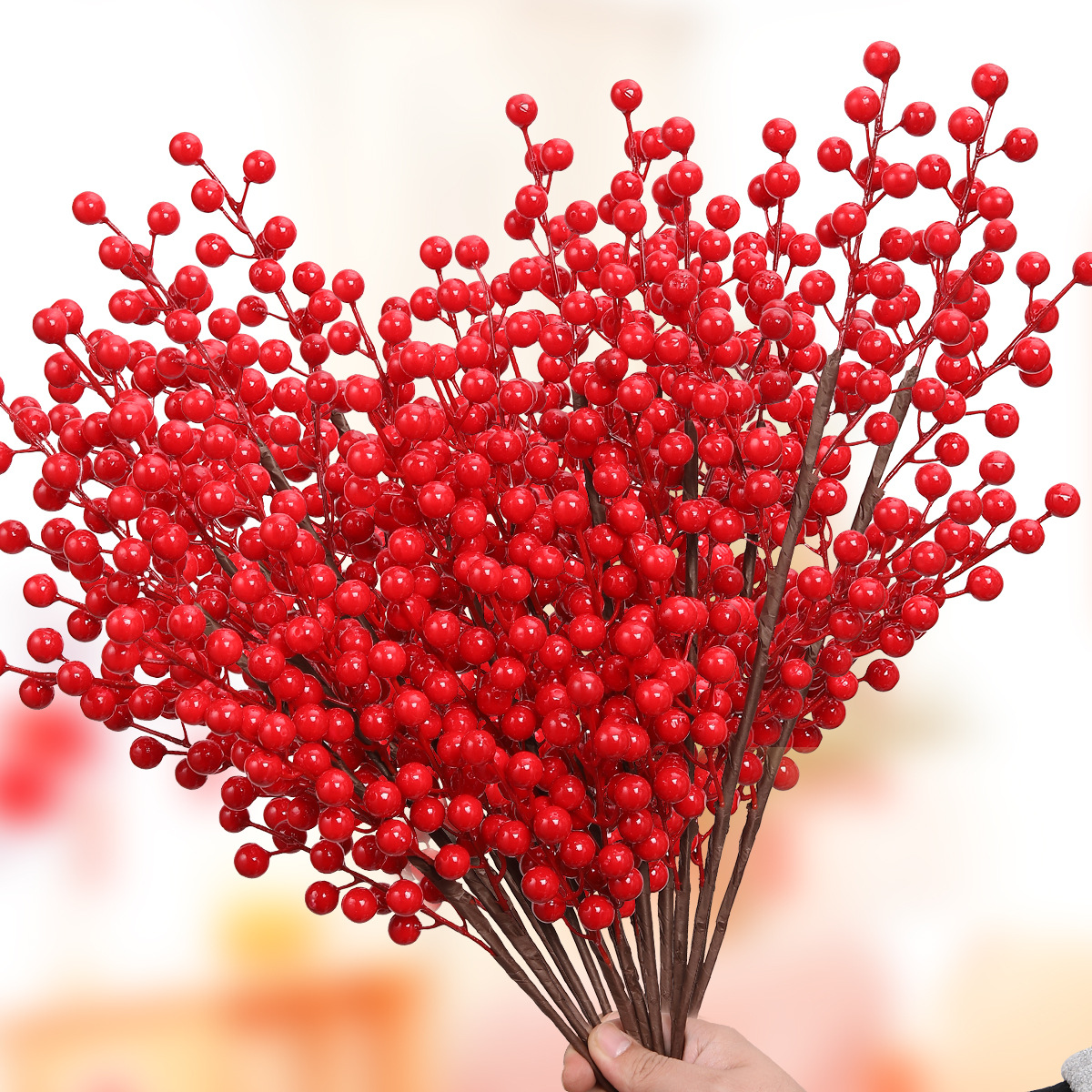 Simulación hibisco barril de flores falsas flores decoraciones de Año Nuevo decoraciones de reubicación riqueza fruta fruta roja material floral al por mayor