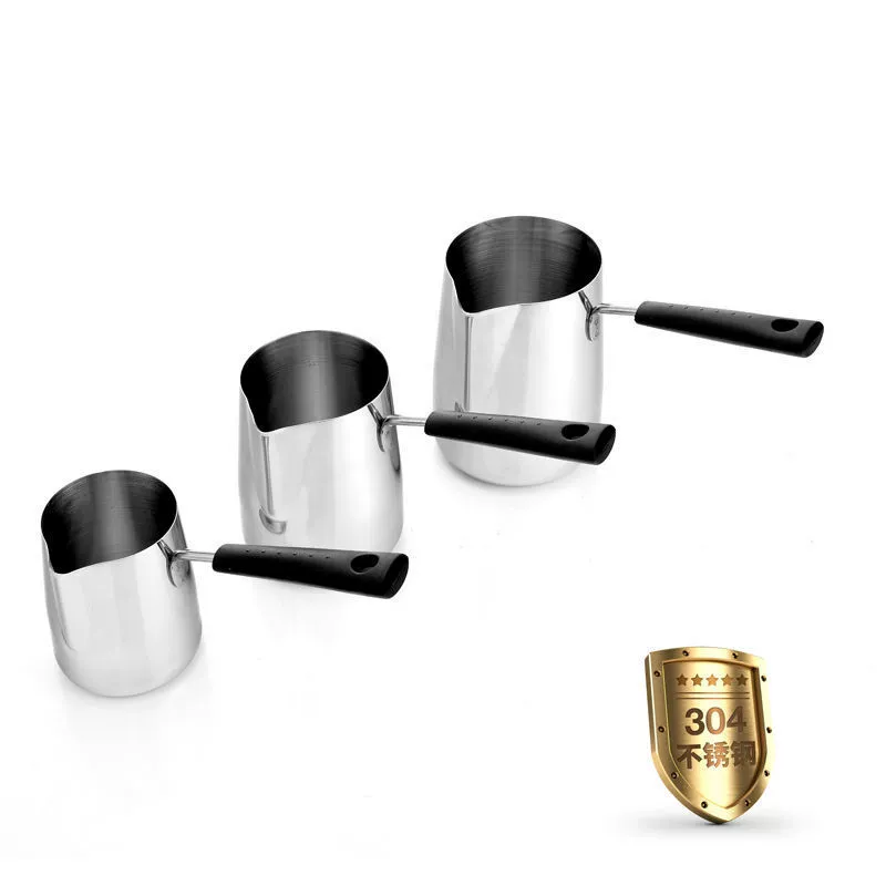 Чашка для латте-арта из нержавеющей стали 304 с длинной ручкой из бакелита, чашка для плавления воска, чашка для молока, кофейные принадлежности, утолщенная и с защитой от ожогов.