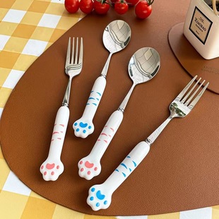 Cute Cute Fun Stainless Steel Spoon Fork Tableware Creative Household Dining Spoon Instagram Style Convenient Tableware Three-piece Set
