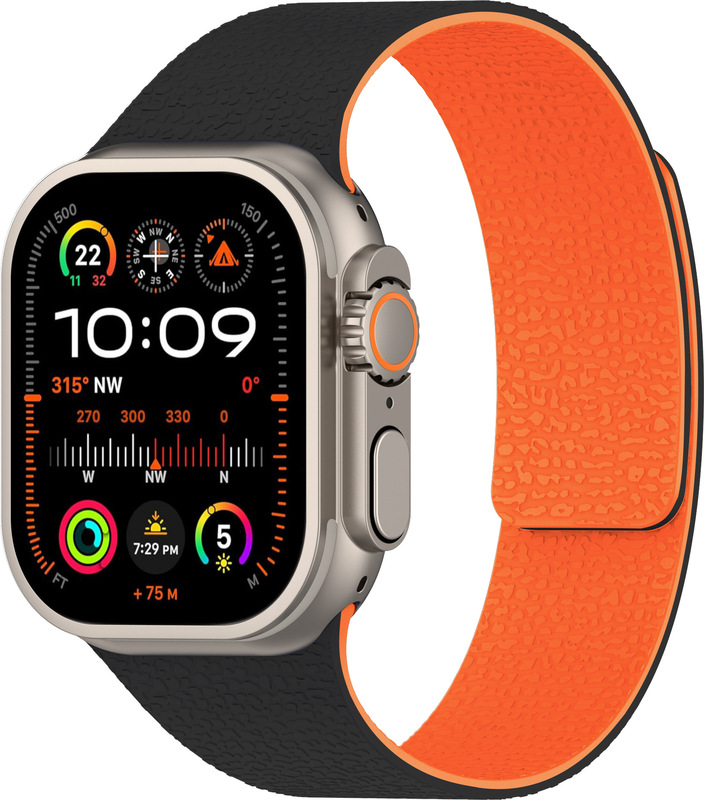 Apple iWatch S9 Ultra、S10、S11対応、ライチ柄シリコン製マグネット式腕時計バンド、ソフトマグネットダブルセクション|undefined