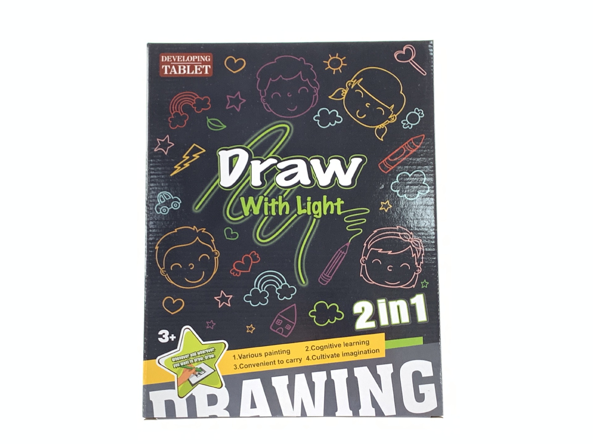 El tablero de dibujo fluorescente de la pintura libre de doble cara de los niños dos-en-uno dibuja con el tablero de escritura luminoso ligero