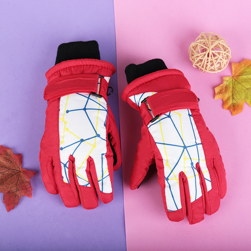 4-17 años de edad de los niños engrosada a prueba de frío impermeable a prueba de viento antideslizante cálido esquí nieve jugando guantes de algodón de invierno