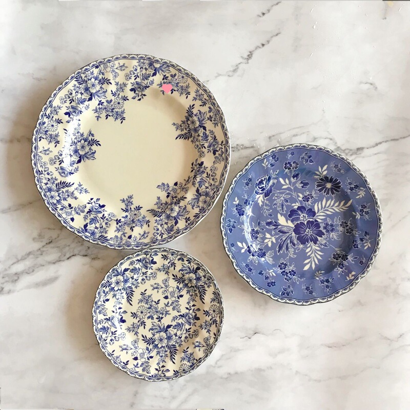 Original British Jbs Blue and White Ceramic Chinese and Western Underglaze Color Steak Plate Dinner Plate Dessert Bowl for Home Use