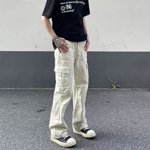 Autumn American retro multi-pocket overalls men's cleanfit fashion brand casual loose pleated wide-leg pants