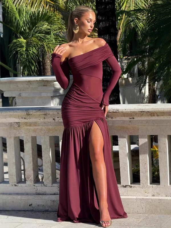 ヨーロッパとアメリカの服 2025 春夏の新ファッションスリムラウンドネックギャザーヒップ不規則なメッシュノースリーブドレス|undefined