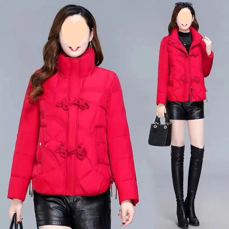 Chinese short down cotton jacket for winter new fashion button cotton jacket loose thickened stand collar warm cotton jacket